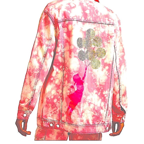 Rare💕Oversized jacket Guess Pink Tie Dye denim jacket y2k bling jacket Banksy - Picture 1 of 17